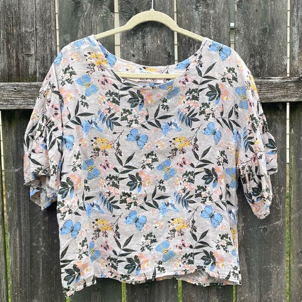 Viola Borghi Floral Butterfly Linen Top | S‎